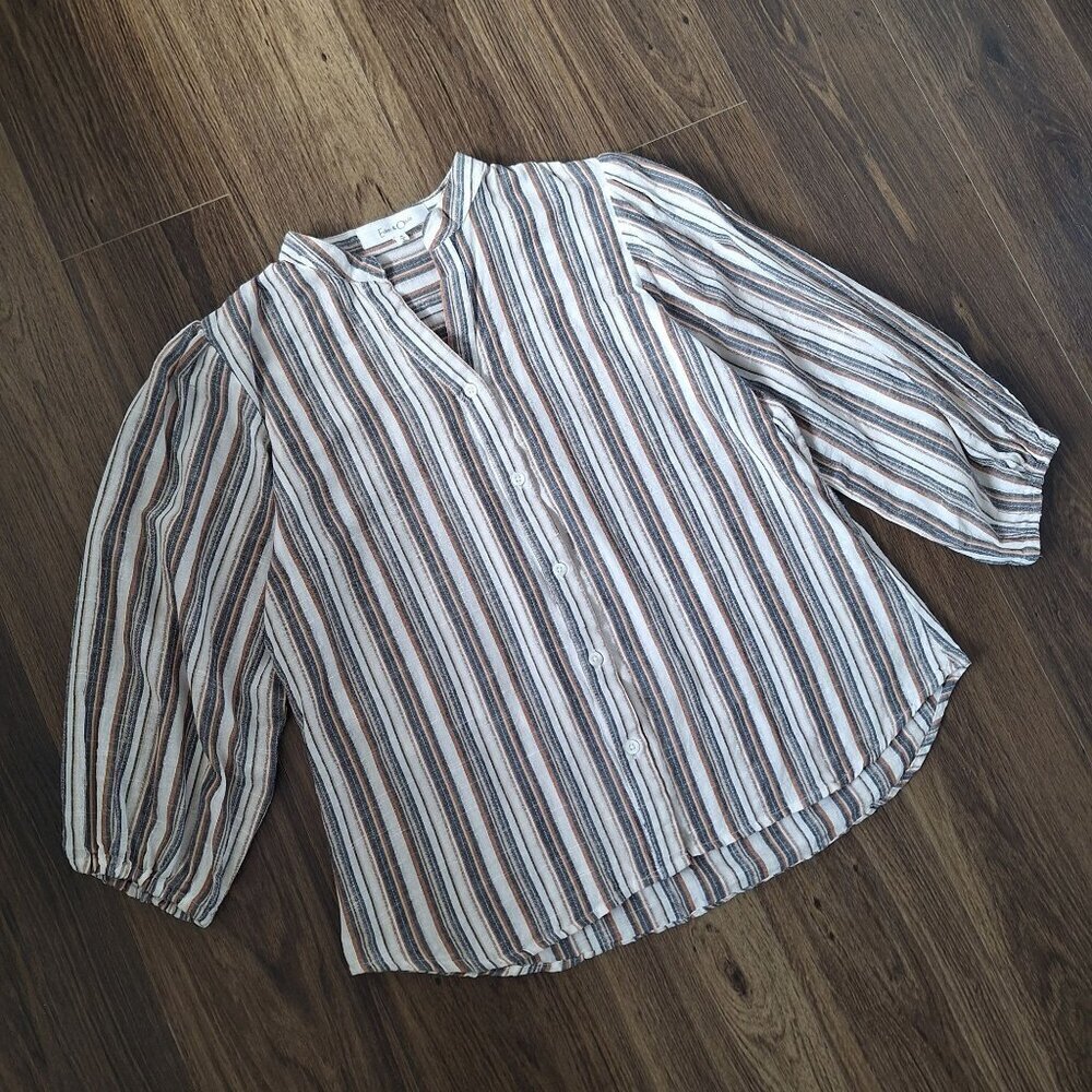💙 Eden & Olivia Boho Cottage Striped Blouse 100% Cotton Size M